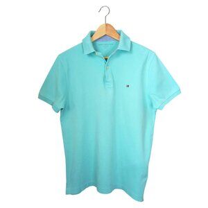 Tommy Hilfiger Men’s Aqua Blue Polo Shirt - Short Sleeve Classic Fit, Size S